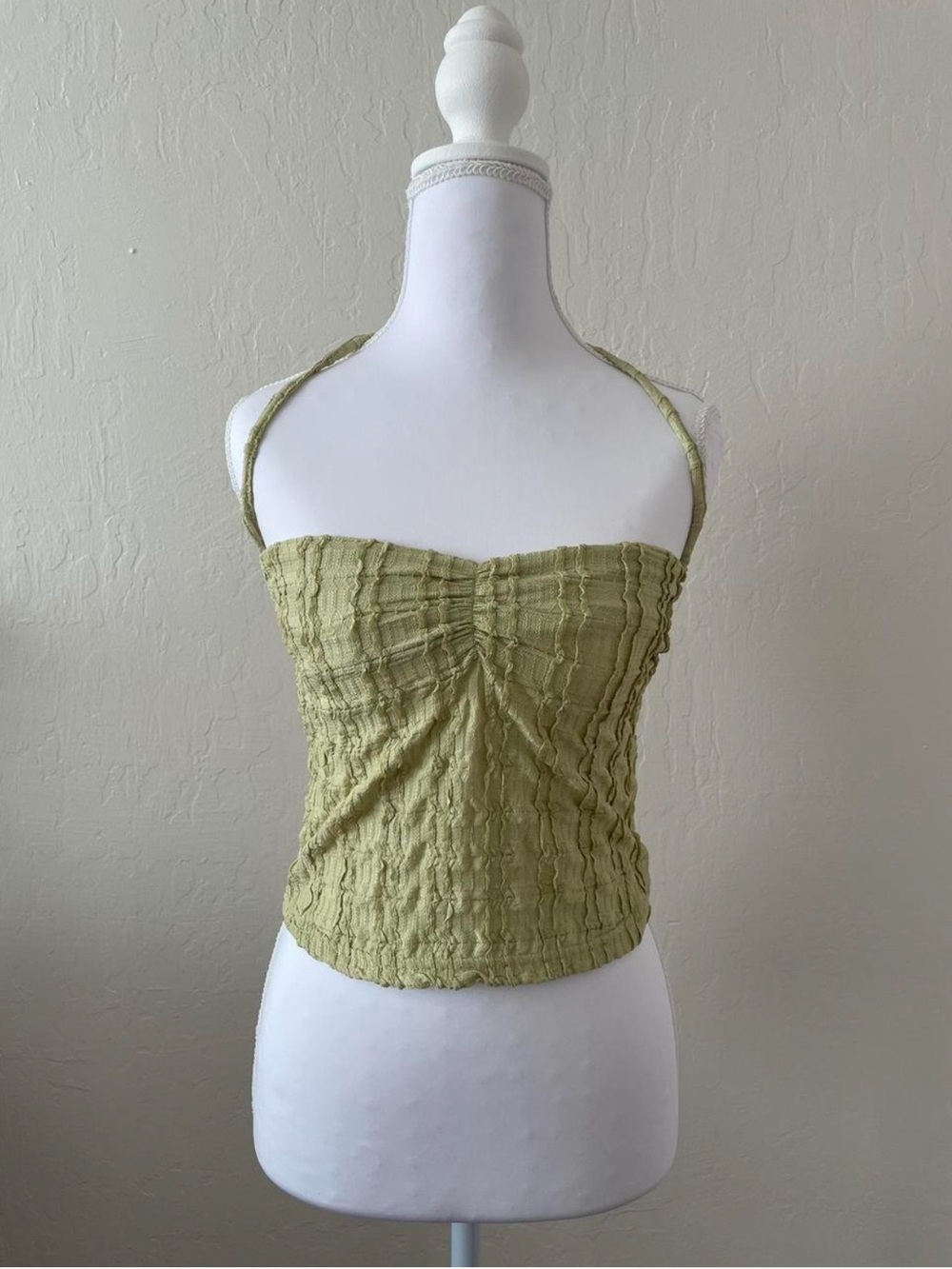 Edikted Light Green Ruched Halter Crop Camisole